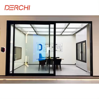 En stock, système de portes coulissantes en verre trempé double, 10 pieds * 8 pieds, 3 panneaux, extérieur, intérieur, balcon, patio, porte en aluminium et verre