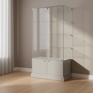 Hfele Display Cabinet 75x46x180 Cm <b>Light</b> Grey Tempered Glass <b>Hinged</b> Lockable Doors Base With Castors - Product Image 3