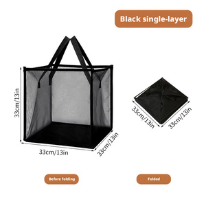 Panier à linge pliable, grand panier carré pour vêtements sales, panier de rangement domestique en maille avec poignée - Product Image 6