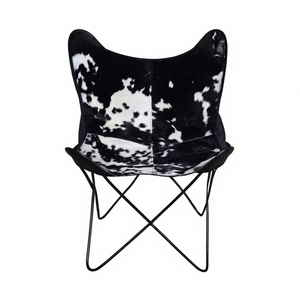 Silla de Mariposa Hecha a Mano con Cuero Genuino y Hierro con Diseño Acolchado para Oficina en Casa, Bar en Casa, Apartamento y Sala de Estar - Product Image 1