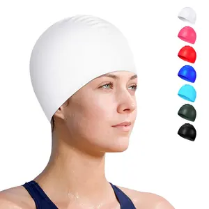 プロの水泳帽大人の面白い耐久性のあるカスタムシリコンスイムキャップ長い髪のための
