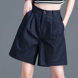 Women's Casual Wide Leg Shorts Cotton Canvas Black Elastic Waist Breathable Summer Loose Fit Pocket Design JK671 - Product Image 4