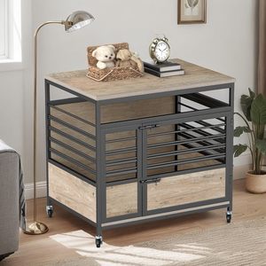 <strong>Extra</strong> <strong>Large</strong> 43.3\" L Wooden <strong>Dog</strong> Crate Furniture Indoor <strong>Kennel</strong> Table with Double Doors and Cushion Pet Cage - Product Image 4