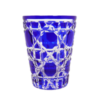 Verre à whisky Edo Kiriko sculpté à la main, bleu vert, bleu clair, bleu ciel, verre coloré taillé à la main