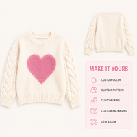 Pull en tricot torsadé à col rond pour femme, motif cœur rose jacquard, manches longues, coupe ample et décontractée