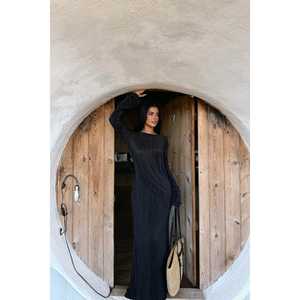 Vestido Largo Plisado Negro Mirela para Trabajo - Product Image 6