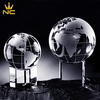 Globe terrestre en verre cristal transparent personnalisé de 60 mm sur socle, fait main avec gravure laser, pour cadeaux d'affaires et souvenirs