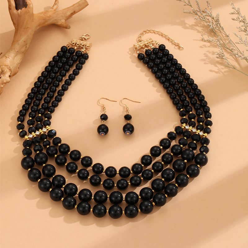 Multi Layer Beaded Necklace and Earring