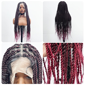 Peluca de Cabello Sintético Trenzado de <span class=keywords><strong>Dos</strong></span> Hebras, Tejida a Mano, sin Pegamento, de Encaje Completo, 40 Pulgadas, Resistente al Calor, Fibra de Alta Temperatura - Product Image 2