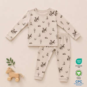 Conjunto de Pijama de Algodón Orgánico con Temática Vaquera de Alta Calidad Directo de Fábrica, Pijamas para Niños, Conjunto de Dormir de Algodón Transpirable para Niños, ODM - Product Image 1