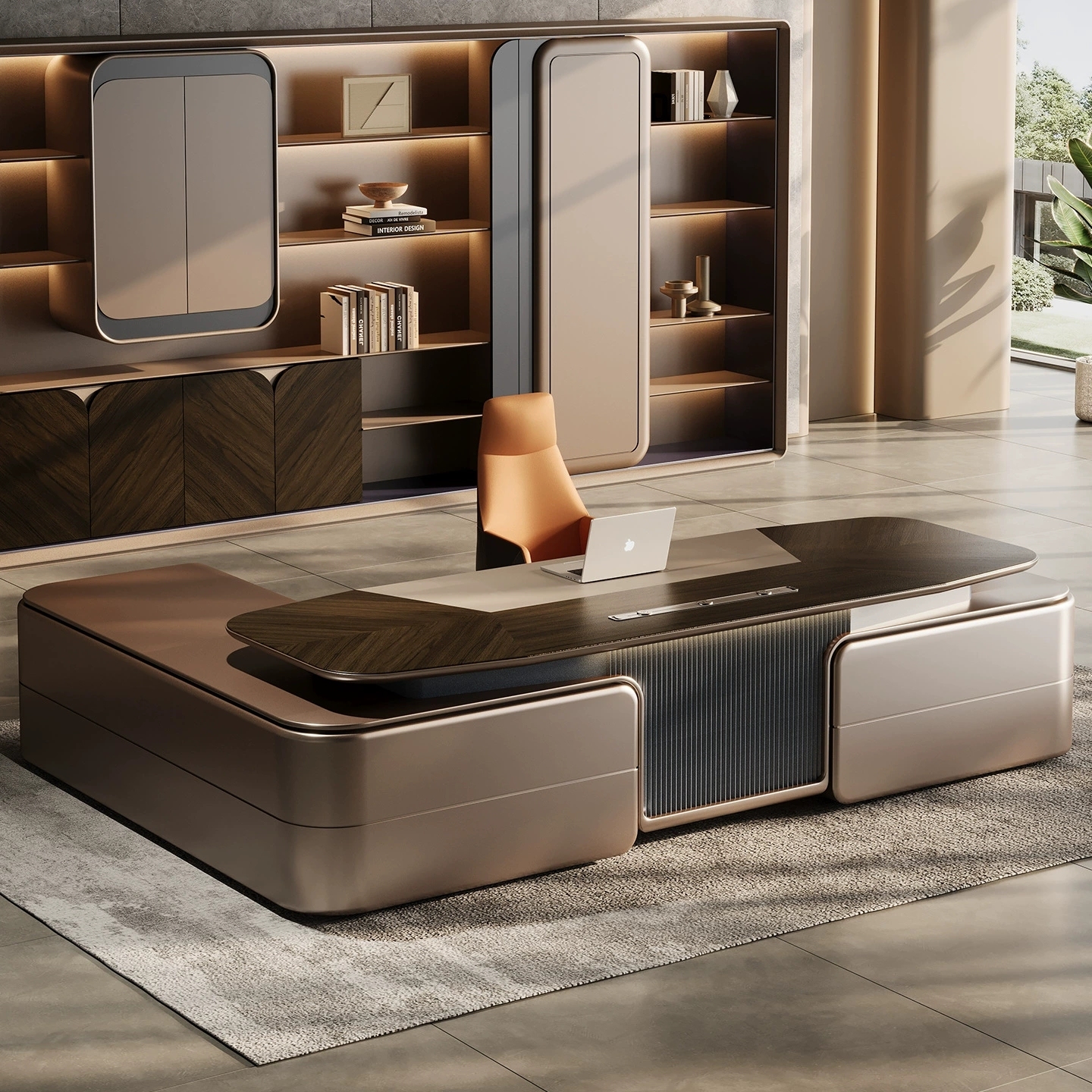 Luxury Design Office Company Boss Table with Painting and Wood Veneer Finish Office Desk From China