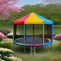 Trampolín Redondo para Niños con Marco Plegable, Construcción Segura de PVC, Toldo Multicolor para Uso en Exteriores