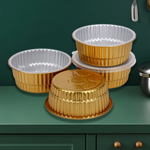 Prix d'usine 1050ml 1400ml Boîte à lunch ronde en aluminium avec revêtement en laque dorée Contenant alimentaire en aluminium pour micro-ondes - Product Image 2