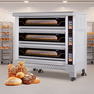 Euro Electric Deck Oven 3 Decks 9 Trays Commercial Bakery Oven with Steam Stone <strong>Plate</strong> for Bread Baguette Mooncake Pizza - Product Image 1