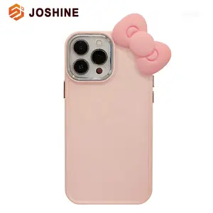 Kawaii Pink 3D busur Shockproof penutup pelindung unik wanita gadis silikon lucu casing ponsel untuk iphone 15 14 13 12 Pro Max