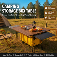 Table de camping pliante en bois Zentopia avec boîte de rangement 38,7 L et support de réchaud tout-en-un, mobilier d'extérieur léger pour le camping