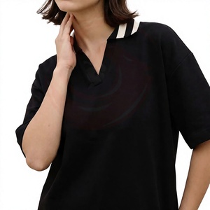 Camiseta Polo Negra Extra Grande para Mujer, Algodón Premium, Corte Holgado, Ropa Urbana de Moda, Fabricante de Ropa con Logotipo Personalizado - Product Image 1
