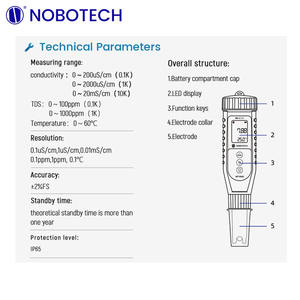 नोबोटेक NPT-CD506 पोर्टेबल टीड पेन टेस्टर विद्युत चालकता मीटर पीने के लिए पानी पीएच मीटर ओएम अनुकूलन योग्य - Product Image 2