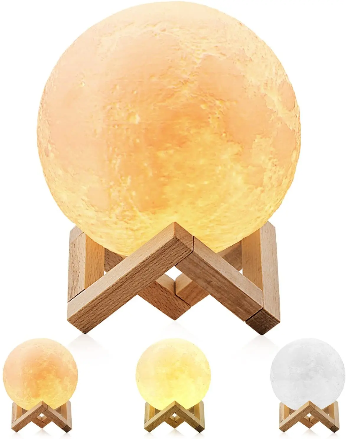 Home Decoration Creative USB Rechargeable Touch Control Dimmable 3 Colors 3D led moon night light