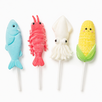 Bonbons gélifiés Halal TIK TOK aux saveurs de poisson et de maïs, sucettes fruitées, fabricant sur mesure, vente en gros, emballage en boîte à thème de dessin animé
