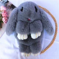 Sac à bandoulière en peluche lapin amusant pour filles, sacs à bandoulière pour tenues avec chaîne métallique pour femmes