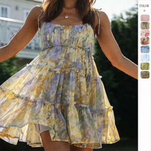 2025 primavera y verano nuevo estilo de vacaciones Sexy estampado de gama alta vestido Halter europeo y americano mujeres - Product Image 1