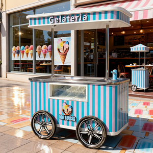 Carrito de Helados Gelato con Vitrina, Carrito Móvil de Comida Rápida para Exteriores, Camión de Helados, Carrito de Empuje - Product Image 5
