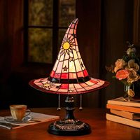Lampe de table TSINYE style chapeau de sorcière Halloween, verre violet, base bronze antique, lampe d'appoint à brancher, Halloween Dark Academia