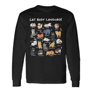 T-shirt à manches longues Kawaii avec langage corporel de chat mignon pour les amoureux des chats - Product Image 1