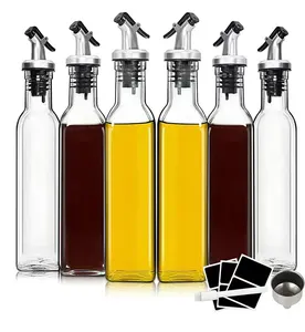 Bottiglia di olio di vetro a prova di perdite quadrata da 500ml con tappo 17oz bottiglia di olio di vetro per uso domestico da cucina con salsa di soia bottiglia di aceto