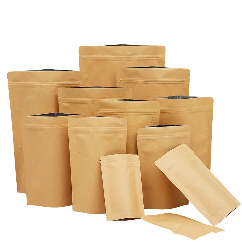 Custom Biodegradable Kraft Paper Stand Up Zip Lock Packaging Bags For Spice And Herb