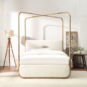 Современный дизайн, легкая сборка, <span class=keywords><strong>4</strong></span> стойки, железная кровать, без коробки, пружина, требуется латунь, четыре плаката, металлический балдахин, платформа, каркас кровати - Product Image 2