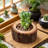 Pot de fleurs en bois naturel, style rustique, en forme de souche d'arbre, pour plantes succulentes, cactus, décoration de table, jardin, maison