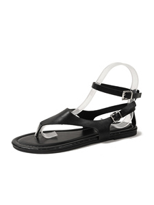 Nueva Llegada, Venta al por Mayor de Fábrica, <span class=keywords><strong>Sandalias</strong></span> <span class=keywords><strong>Planas</strong></span> con Tira en el Tobillo, Color Negro, Personalizadas, para <span class=keywords><strong>Mujer</strong></span>, Uso Casual en la Playa - Product Image 1