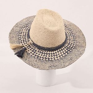 Chapeau de paille Panama à large bord tressé à la main, style européen et américain, élégant, rayé, décontracté, pour la plage et les vacances, collection 2025 - Product Image 2