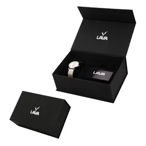 Scatola di imballaggio regalo in carta di cartone rigida personalizzata scatola di orologio nero di alta qualità per l'imballaggio di orologi e carte di garanzia