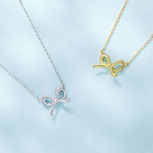 Pendentif nœud papillon en argent sterling S925 de style simple pour la Saint-Valentin avec trou bilatéral pour la fabrication de colliers de bijoux cadeaux de mariage - Product Image 4