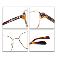 Monturas de Gafas de Diseño Más Recientes, Monturas Ópticas Retro de Metal Mixto con Remaches y Acetato de Tortuga, Monturas de Gafas Premium Unisex