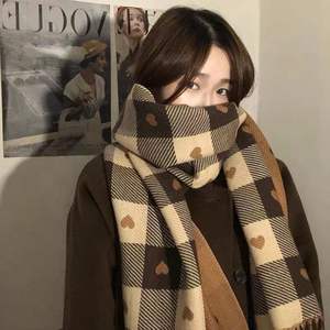 2025 <strong>New</strong> Autumn Winter Thickened Warm Korean Version Versatile Heart Plaid Knitted <strong>Shawl</strong> Scarf - Product Image 1