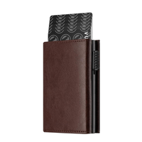Tarjetero de Aluminio para Tarjetas de Crédito y de Identificación, de Microfibra y Cuero, Delgado, Inteligente, con Bloqueo RFID, para Hombre, con Clip Metálico para Billetes