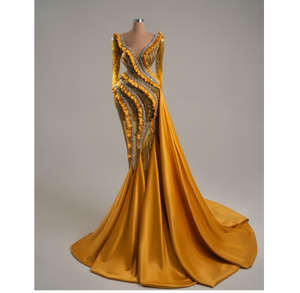 Qualité supérieure Femmes Sirène Silhouette Étage Longueur Robes De Soirée Haute Couture Perlée Perle Agrémentée Respirant Maille - Product Image 1