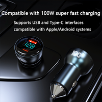 Cargador de carga súper rápida para coche de 100W + PD30W, adaptador para encendedor de cigarrillos, enchufe, pantalla Digital de Metal, carga Flash USB tipo C