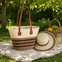 Ensemble Sac Fourre-Tout Grande Taille en Paille Fait Main et Chapeau pour Femme – Accessoire de Plage Tendance pour l'Été, Fermeture Ouverte pour les Vacances et le Bord de Mer