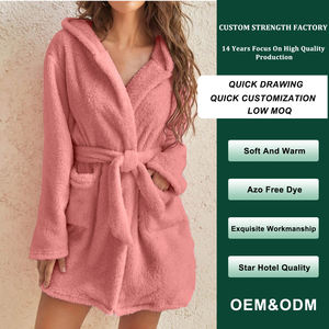 <span class=keywords><strong>Bata</strong></span> <span class=keywords><strong>corta</strong></span> acogedora de invierno 2025 para mujer, venta al por mayor, pijamas de lana Coral con logotipo personalizado, batas de baño suaves para mujer - Product Image 4
