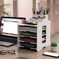 Rangement de bureau en papier A4 multicouche, étagère de stockage de données et de dossiers avec boîte de rangement, artefact de bureau