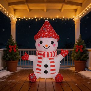 Bonhomme de neige gonflable de Noël mignon assis au sol avec LED intégrées, décoration de fête de Noël extérieure, accessoires de jardin - Product Image 2