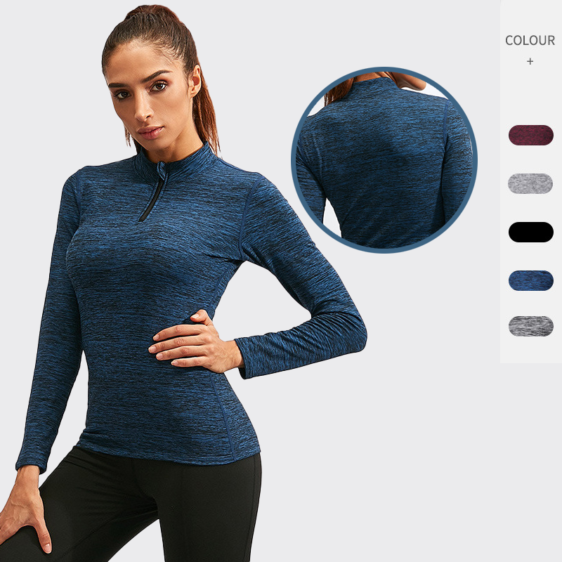 Thick Winter Half-Zip Lady One Piece Custom Sports Yoga Fitness High Quality Gym Workout Plus Size Long Sleeve Top for Women