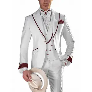 Satin kantige silberne Anzüge für Männer Maßge schneiderte breite Spitze Revers männlicher Blazer 3-teiliges Set Skinny Single Breasted Costume Homme