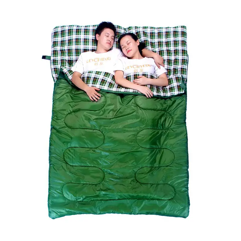 녹색 야외 더블 침낭 휴대용 따뜻하고 차가운 내성 면화 침낭 휴대용 겨울
