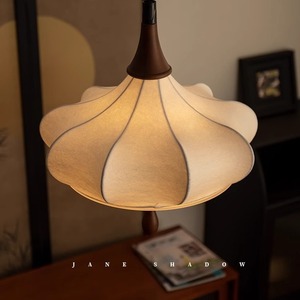 Vintage Style Wabi Sabi Pendant <b>Light</b> Faux Silk Solid Wood Japanese Retro <b>LED</b> E27 Oval Home Lighting - Product Image 3